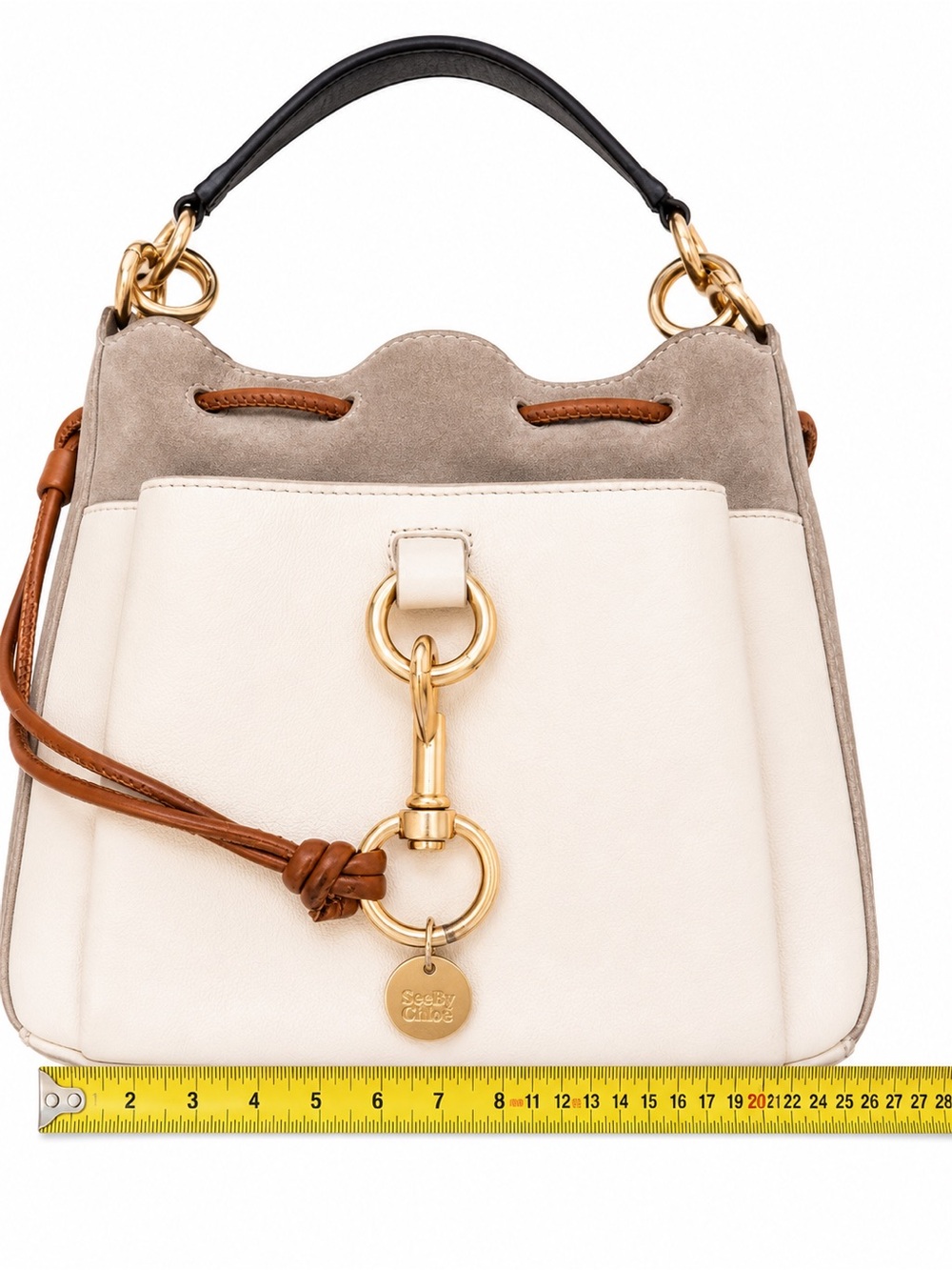 See By Chloé Leather Suede Bucket Bag Cream Taupe Brown Gold Hardware - Picture 5 of 16